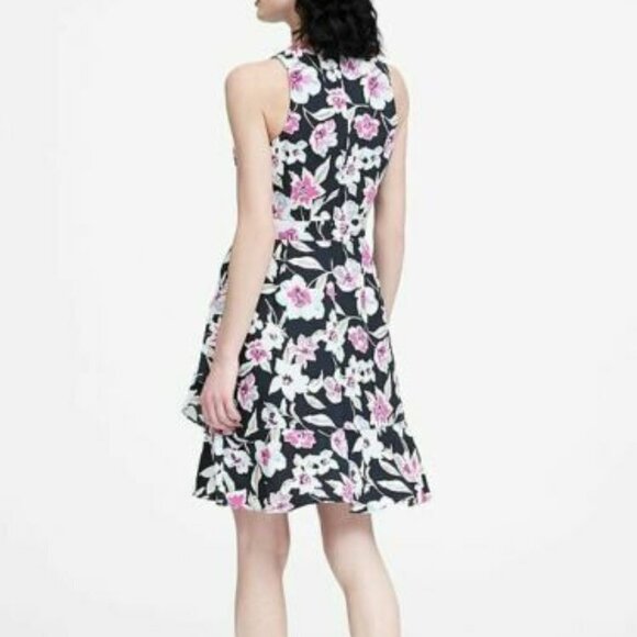 Banana Republic Floral Ruffle Wrap Racerback Dress Navy & Purple Floral 0 - Picture 3 of 15